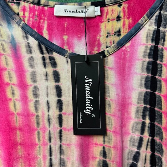 Ninedaily Tie Dye Tunic Top 3/4 Sleeve Handkerchief Hem New With Tags - Size Lg - Picture 3 of 4